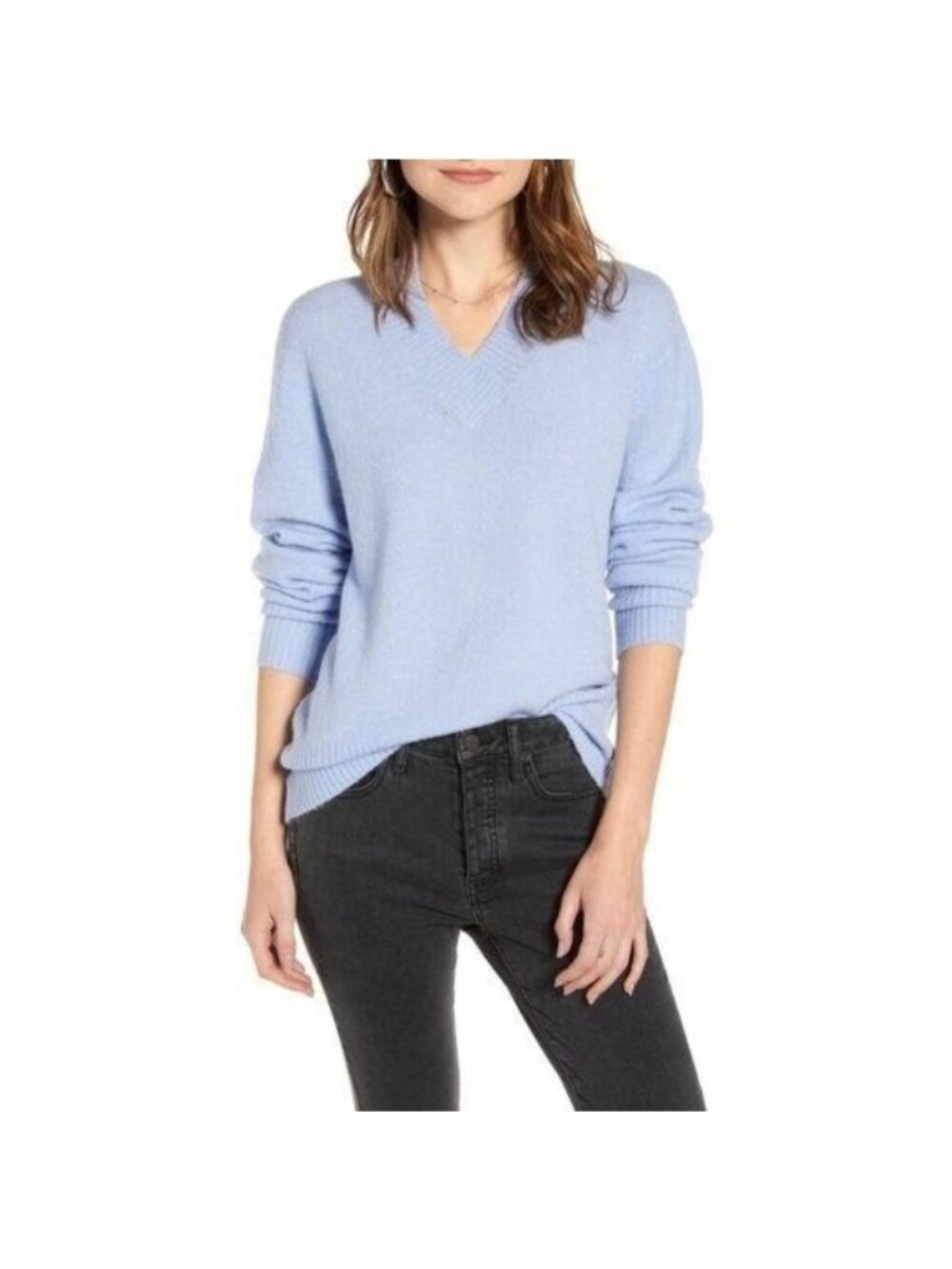 Treasure & Bond Blue V-Neck Sweater Soft & Cozy